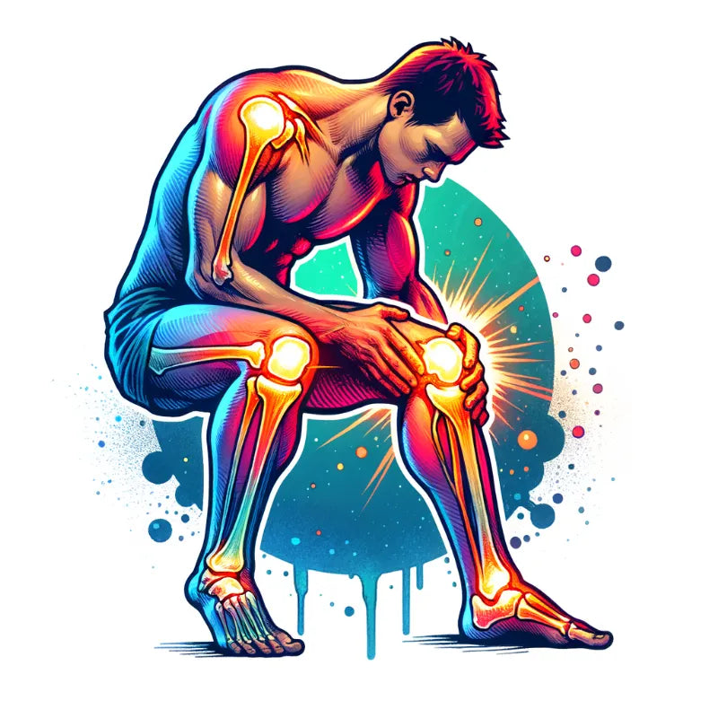 Illustration showing a man looking at his knee, which is in the process of reducing inflammation.