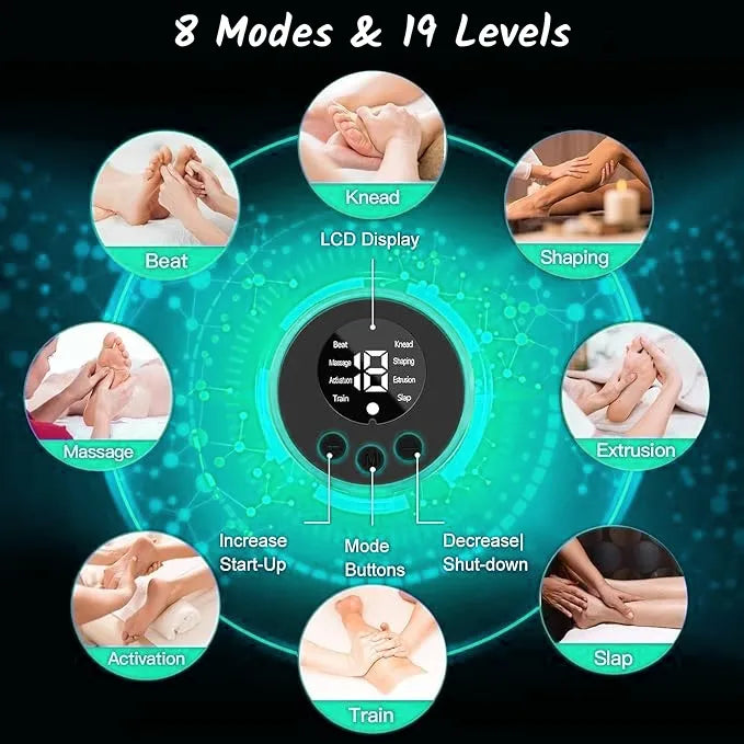 ems foot massager presents all features 8 modes and 19 levels.