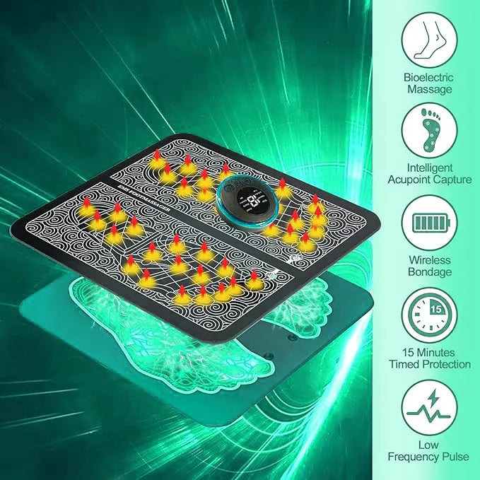 Image that show ems foot massager multiple features.