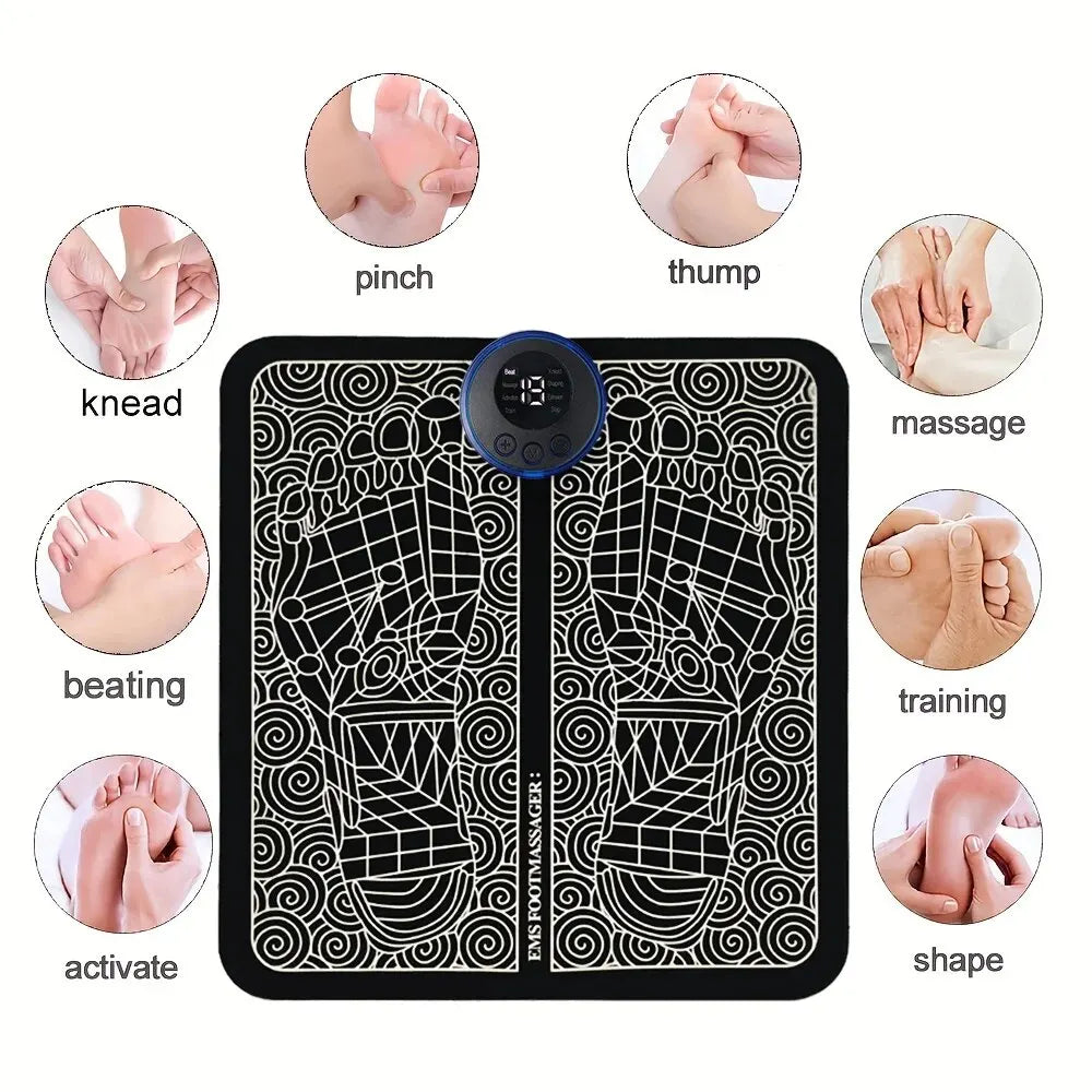 EMS Foot Massager shows separately in mini pictures 8 modes of use.