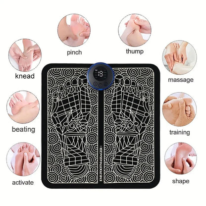 EMS Foot Massager shows separately in mini pictures 8 modes of use.